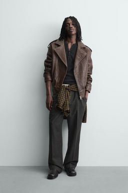 OVERSIZE LEATHER BIKER JACKET - Zara фото 10
