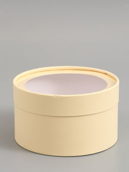 Подарочная коробка круглая, сливочный, завальцованная с окном, 18×10 см