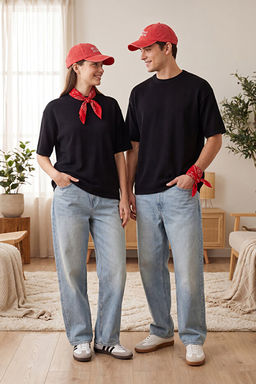 Unisex Siyah Oversize/Geni_ Kesim K_sa Kollu Dokulu Basic T-shirt TMNSS22TS00049 - Trendyolmilla фото 2