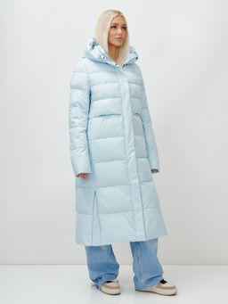 Пальто утепленное стеганное зимнее с капюшоном женское голубого цвета 9620Gl - Mtforce фото 3