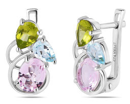 Серьги, морганит , перидот , топаз, Марте