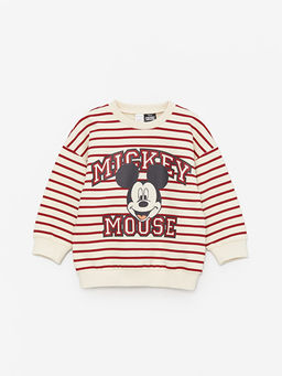 Bisiklet Yaka Uzun Kollu Mickey Mouse Bask?l? Erkek Bebek Sweatshirt