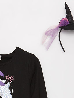 Bisiklet Yaka Bask?l? Uzun Kollu K?z ?ocuk Elbise ve Ta?