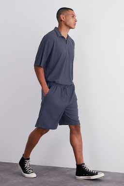 Indigo Oversize/Genis Kesim Dokulu K?r?smaz Ottoman Sort TMNSS24SR00037