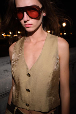 GOLD BUTTON SATIN TOP - Zara фото 3