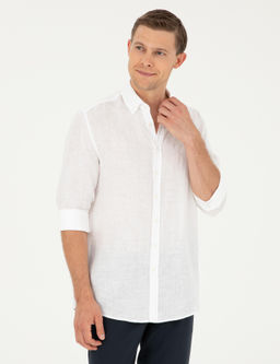 Beyaz Regular Fit %100 Keten G_mlek