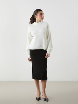 Bisiklet Yaka Kendinden Desenli Kad?n Triko Kazak