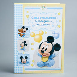 Свидетельство о рождении Микки малыш, Микки Маус, размер файла 14,2 x 20,5 см Disney (новый формат свидетельства)