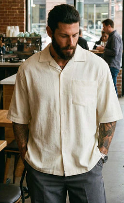 Рубашка к/р лен F611-0423 beige