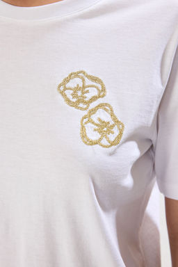 TRENDYOLMILLA Lacivert %100 Pamuk Cicek Nak?sl? Regular/Normal Kal?p Orme T-Shirt TWOSS25TS00042  фото 9