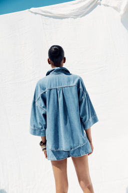 Z1975 FLOWING WIDE SLEEVE DENIM SHIRT - Zara фото 4