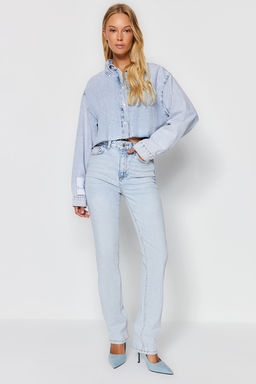 TRENDYOLMILLA Ac?k Mavi More Sustainable Yuksek Bel Flare Jeans TWOAW23JE00657  фото 8