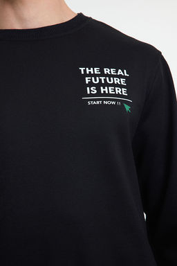 TRENDYOL MAN Siyah Regular/Normal Kesim Bisiklet Yaka Yaz? Bask?l? Ici Polarl? Sweatshirt TMNAW25SW00179 - Trendyolmilla фото 4