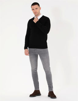 Siyah Slim Fit V Yaka Basic Triko Kazak - Pierre cardin фото 4