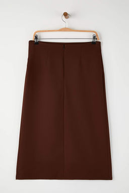 Koyu Kahverengi Aksesuar Detayl? Kruvaze Y?rtmacl? Midi Dokuma Etek TWOAW26ET00080