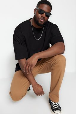 Buyuk Beden Siyah Oversize/Genis Kesim Rahat Basic %100 Pamuklu T-Shirt TMNSS23TS00139