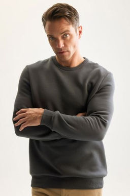 3 Iplik Pamuklu Sardonlu Ici Polarl? Regular Fit Bisiklet Yaka Kal?n Sweatshirt