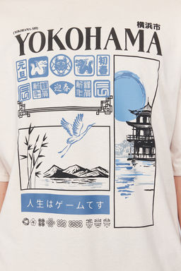 Tas Oversize/Genis Kesim Uzak Dogu Bask?l? %100 T-Shirt TMNSS24TS00035