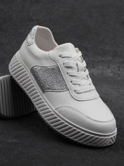 03-A1018-9 WHITE/SILVER Кроссовки женские (натуральная кожа)