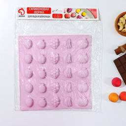 Форма для мармелада Доляна Фруктовый рай, 22,5?23,5?1,5 см, 25 ячеек, цвет розовый  фото 4