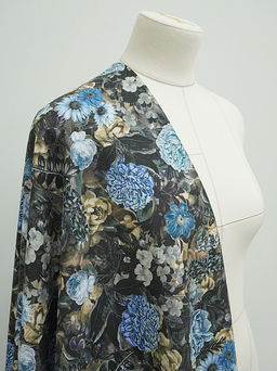 Плательный хлопок (Digital) Эфина - синие цветы, ш.1.5м, хлопок-100%, 170гр/м.кв - Купава фото 3