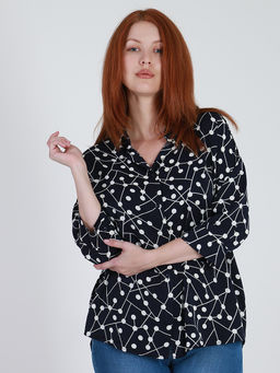 Рубашка темно-синяя в деловом стиле с рисунком - Almond фото 3