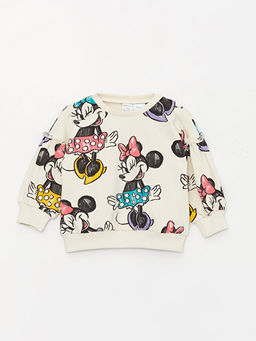 Bisiklet Yaka Uzun Kollu Minnie Mouse Bask?l? K?z Bebek Sweatshirt ve Pantolon 2li Tak?m - Waikiki фото 2