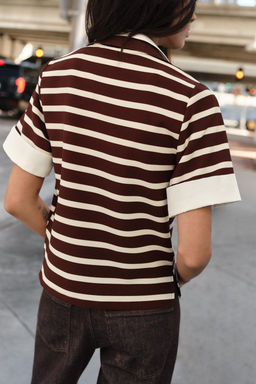 TOP POLO COMBINADO RAYAS / Crudo / Marr?n - Zara фото 5