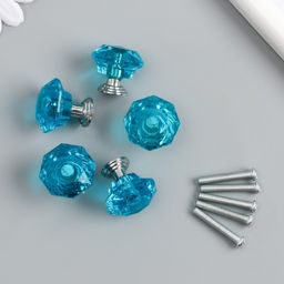 Цена за 5 шт. Ручка для шкатулки металл Кристалл сине-зелёный серебро 2,6х2,6х2,4 см - Арт узор фото 4