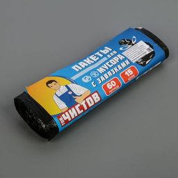 ТОВ.ЧИСТОВ пакеты д/мусора с завязками 60л*15шт в Рулоне черные 13мкм