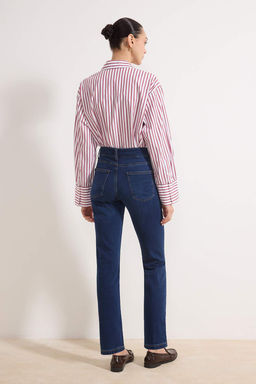 Koyu Mavi Yuksek Bel Straight Yumusak Ekstra Esneyen Orme Kot/Jeans TWOSS26JE00104