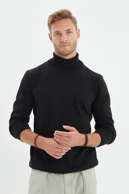 TRENDYOL MAN Siyah Slim Fit Dar Kesim Tam Bal?kc? Yaka Basic Kazak TMNAW21KZ0755 - Trendyolmilla фото 5