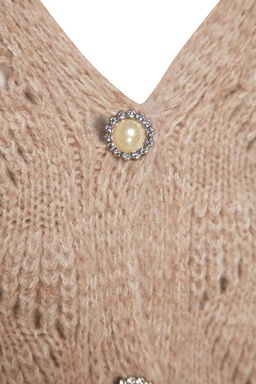 TRENDYOLMILLA Vizon Ajurlu/Delikli V Yaka Triko H?rka TWOAW24HI00311  фото 7