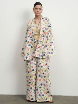 Брюки льняные 10367 с цветочным принтом