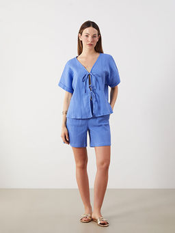 V Yaka Dokulu ?n? Fiyonklu M?slin Bluz