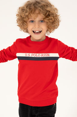 Свитшот U.S. Polo Assn для мальчика хлопок красный  фото 4