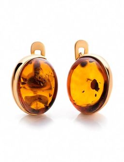 Серьги из серебра с позолотой, украшенные коньячным янтарём Сюита, 810110448