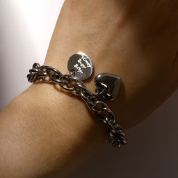 Браслет цепочка с подвесками «Сердце и медальон с надписью я тебя люблю», L=19 см, металл, цвет серебро