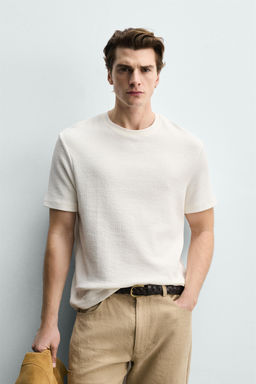 CAMISETA REGULAR FIT ESTRUCTURA / Blanco roto - Zara фото 2