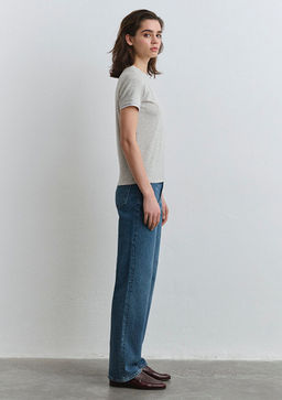 Beyaz Biyeli Gri Tisort - Mavi фото 5