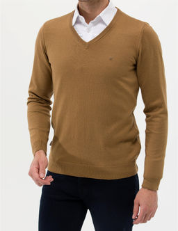 Camel Melanj Slim Fit V Yaka Basic Triko Kazak - Pierre cardin фото 6