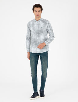 Haki Slim Fit Pamuklu Kareli G_mlek