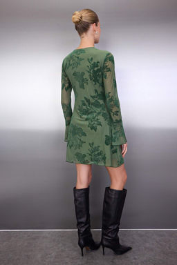 Cok Renkli Flok Bask?l? Bodycon Mini Tul Flare Kollu Astarl? Esnek Orme Elbise TWOAW26EL00029 - Trendyolmilla фото 10