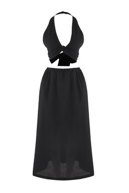 Siyah Dokuma Plaj Bluz-Etek Tak?m TBESS25AU00070