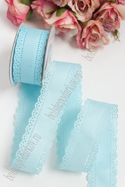 Лента репсовая с ажурными краями 3 см*20 ярд (SF-1750) голубой №011