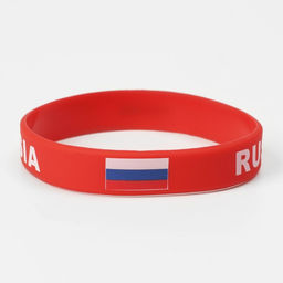 Цена за 10 шт. Силиконовый браслет «РОССИЯ», цвет красный