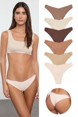 Trendyolmilla Kahverengi-Cok Renkli 6l? Paket Micro Brazilian Orme Kulot THMAW25KU00037  фото 11