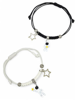 Браслеты парные «Неразлучники» космонавты со звёздами, чёрно-белые, 7 см