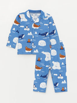 Polo Yaka Uzun Kollu Bask?l? Erkek Bebek Pijama Tak?m?
