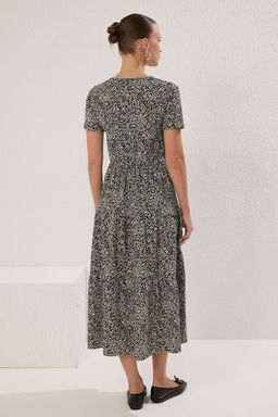 Siyah Cicekli Cicekli Kruvaze Skater/Belden Ac?lan Fitilli Esnek Orme Elbise TWOSS24EL00417 - Trendyolmilla фото 4